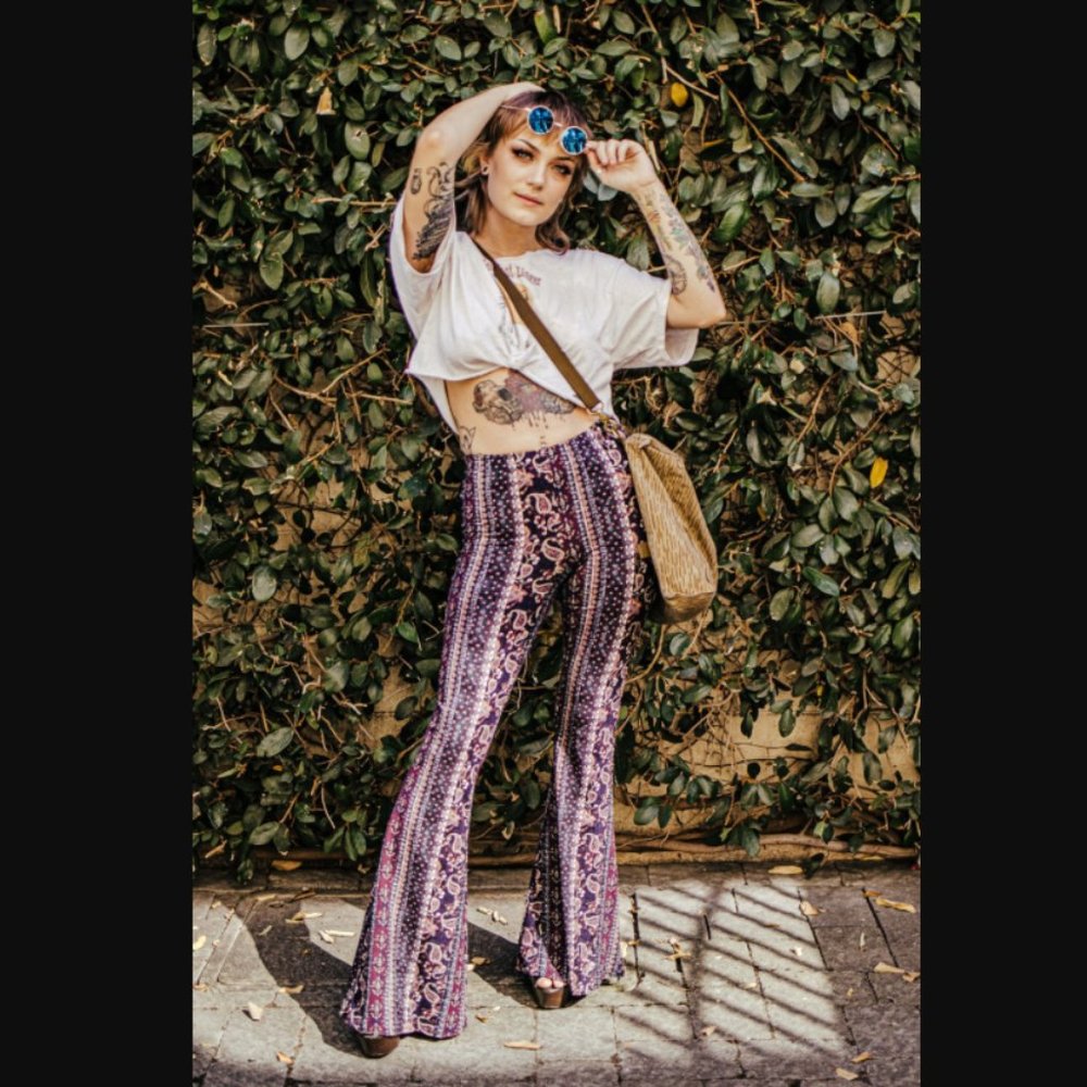 Purple Paisley Boho Bell Bottoms
